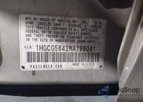 1998 Honda Accord Lx z USA, uszkodzony, nr VIN 1HGCG5642WA199041